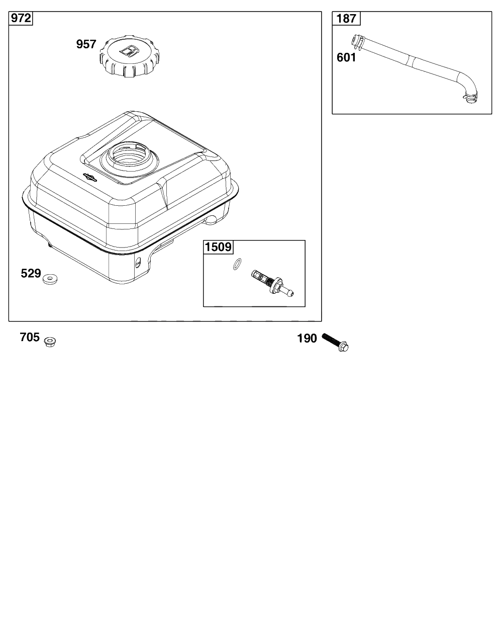Fuel Supply Goup Diagram and Parts List for 83132-1172-H5  Briggs and Stratton Engine